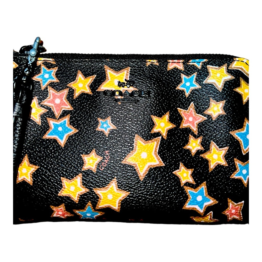 Coach Coated Canvas Star Print Corner Zip Wristlet Bag Small Card Holder 12058